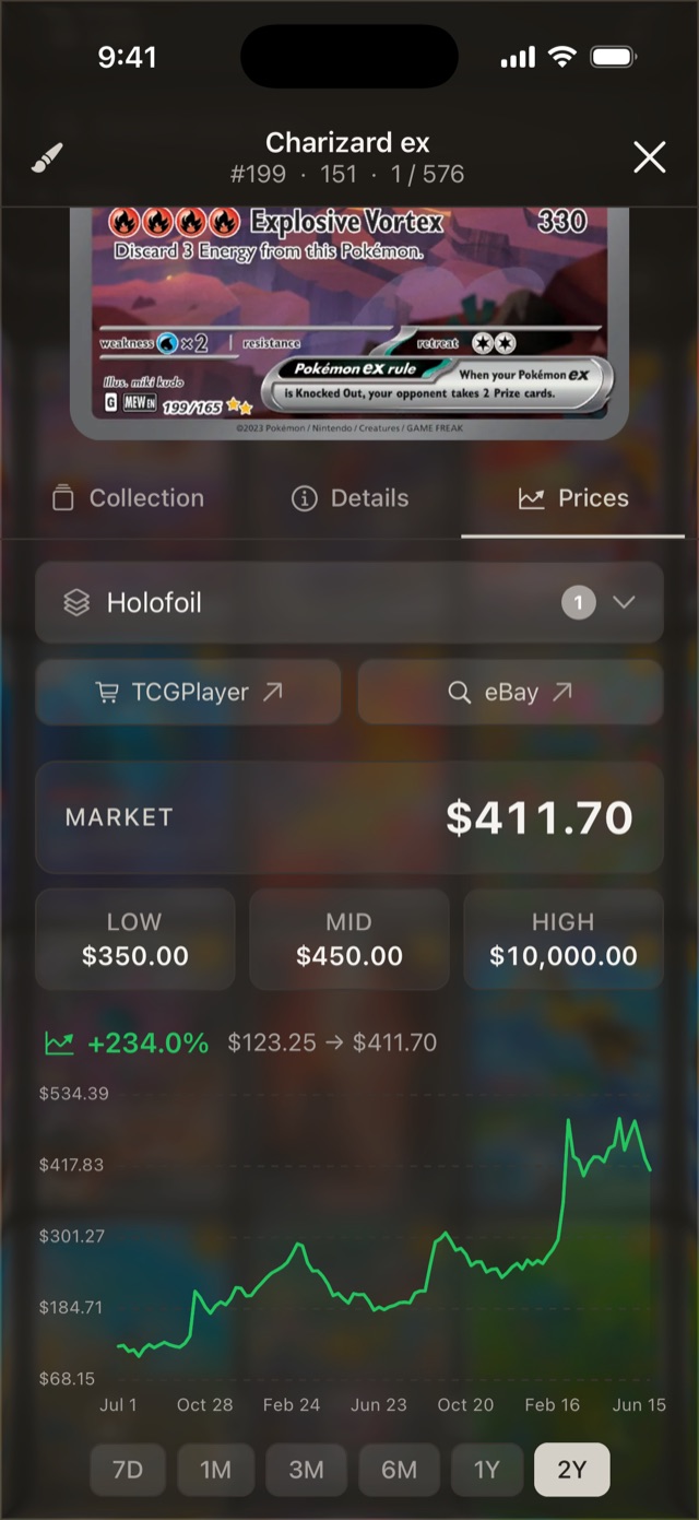 DexNDecks card price history chart over two years